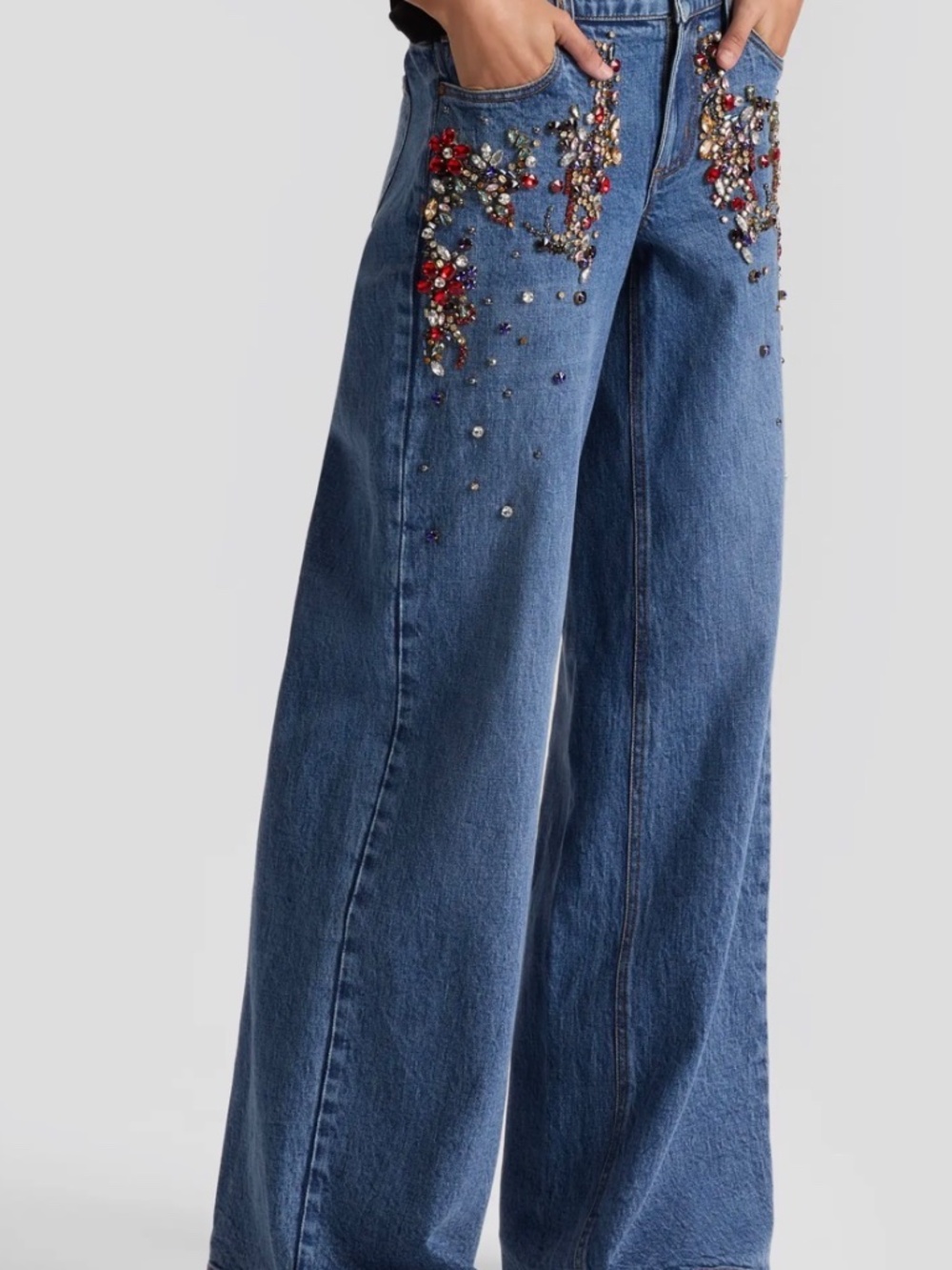 Alice + Olivia Amazing Crystal Embellished Detail Baggy Wide Leg Jeans size 26 - Picture 8 of 10